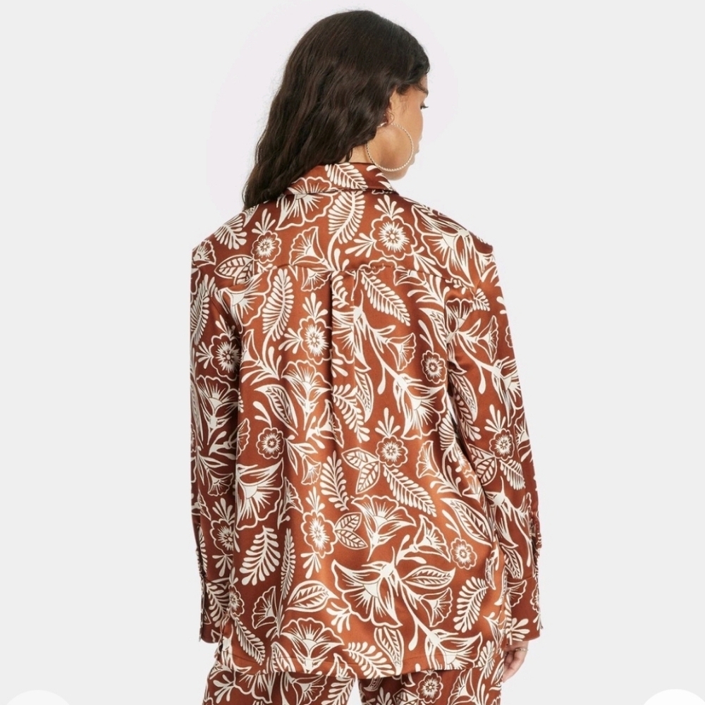 Latino Heritage Month Women's Long Sleeve Button-Down Shirt - Brown M - Picture 2 of 16